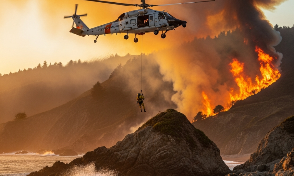 Dramatic Coast Guard Rescue: Stranded Boater Saved Amid Santa Rosa Island Wildfire