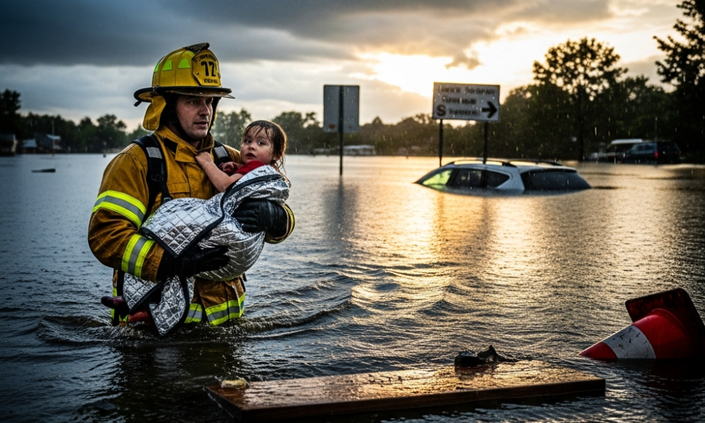 Heroic Firefighter Rescues Fawn from Raging Floodwaters in Indiana